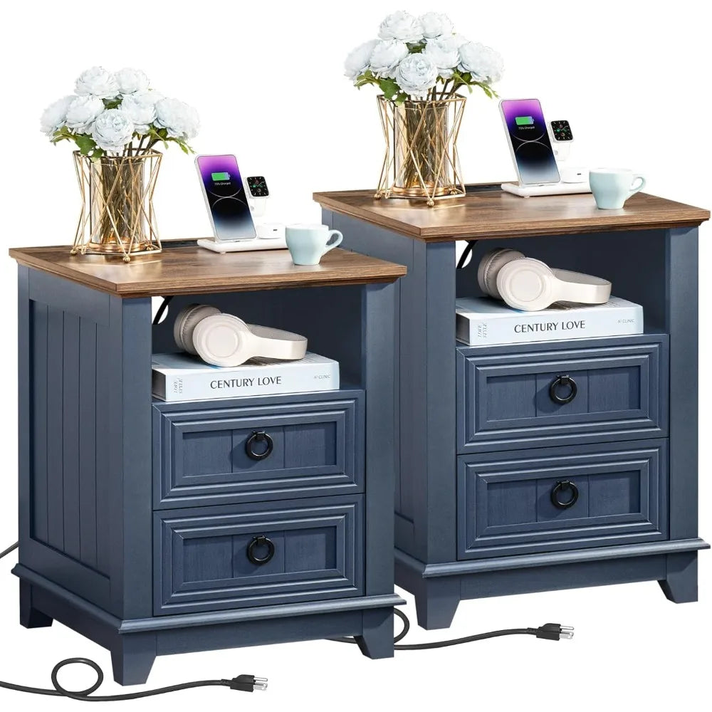 XMSJ Farmhouse Nightstands Set Of 2 With Charging Station