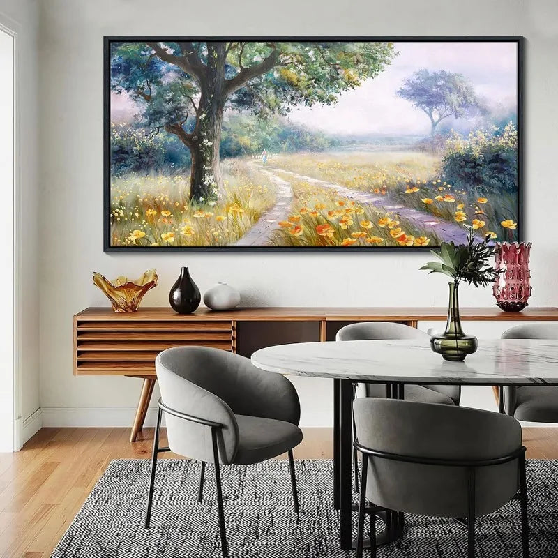 Retro Countryside Path Landscape Framed Wall Art Farmhouse