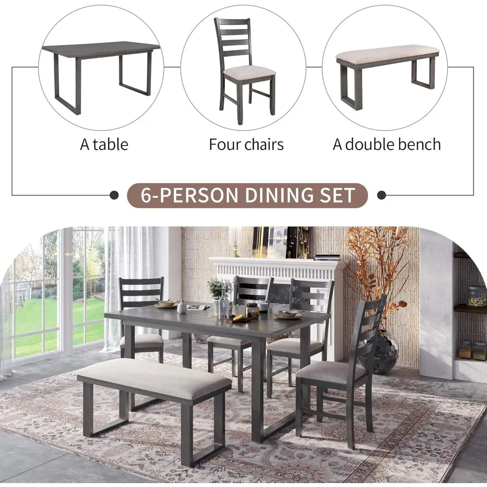 ANGDUO Dining Table Set With Chairs And Tufted Bench