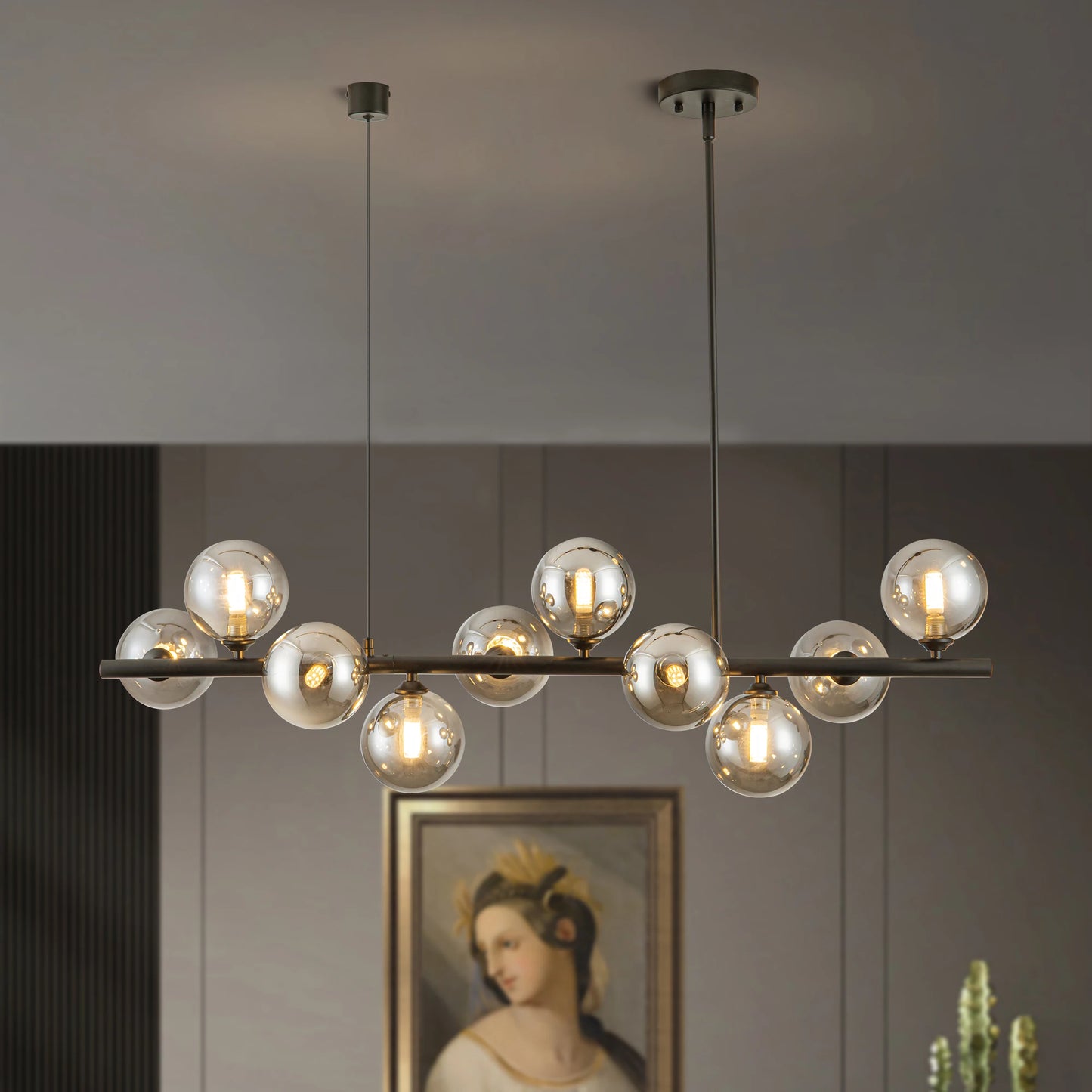 10 Light Adjustable Chandelier With Glass Globe Shades