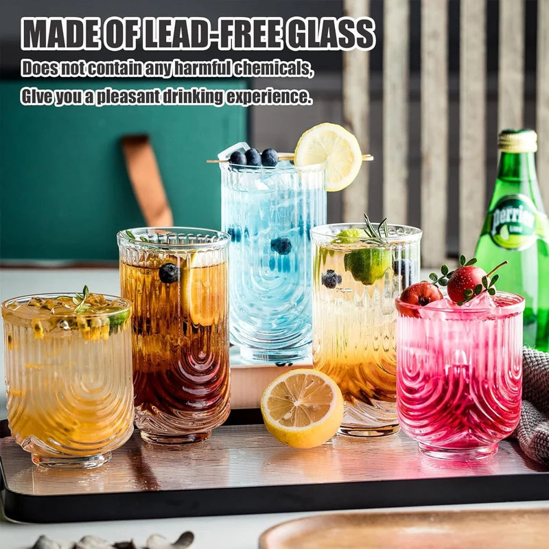 Drinkware Art Deco Cocktail Glass Highball Ribbed Set