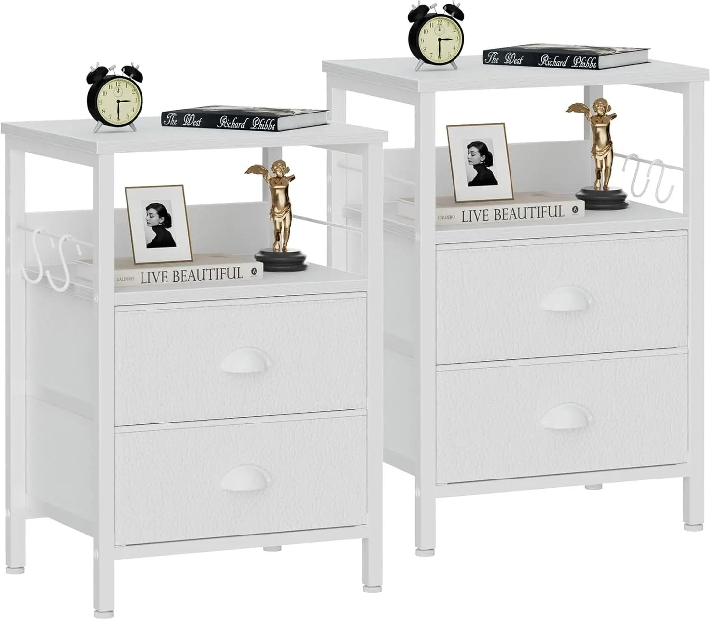 Frame Nightstands Set Two End Tables With Fabric Drawers