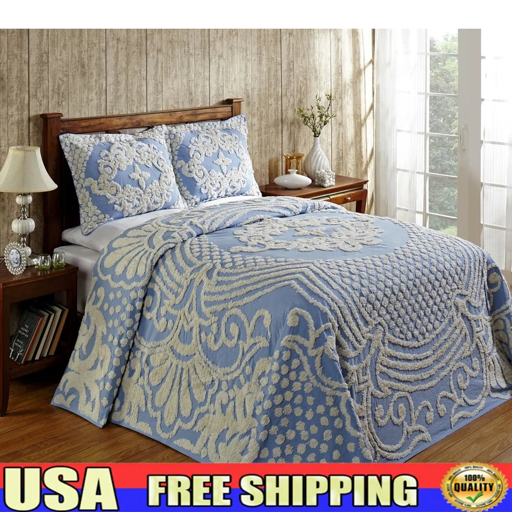 DUTRIEUX Chenille Bedspread Floral Design Lightweight