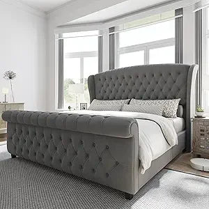 AMERLIFE Platform Bed Frame With Chenille Upholstery
