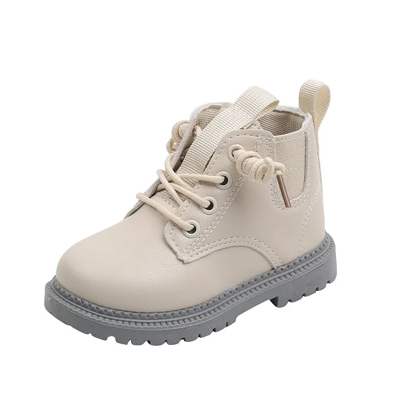 2024 Children Boots Autumn Winter Solid Color Shoe Boys Leather Boots Girls Fashion Short Snow Boots Toddler Shoes