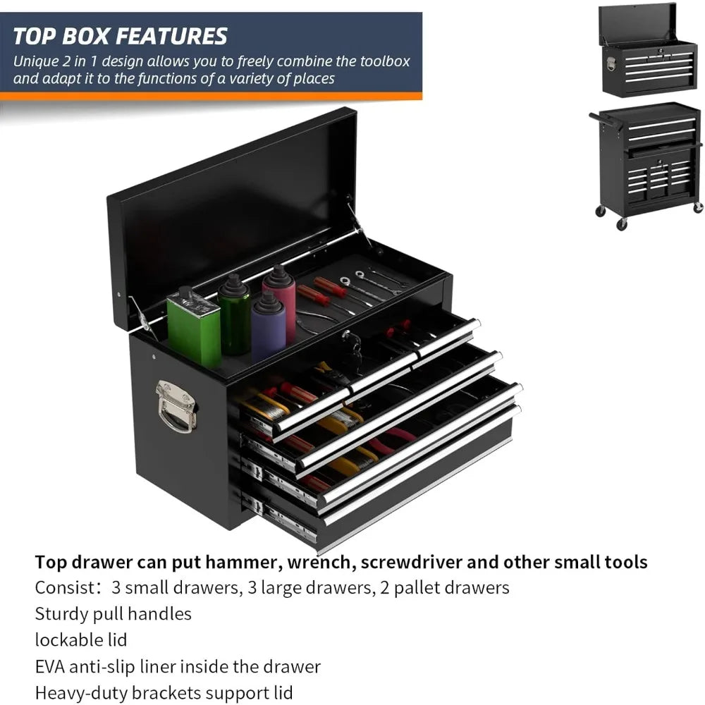 8-Drawer High Capacity Rolling Tool Box With Heavy Wheels