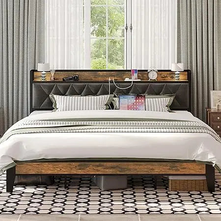 DAFIFY Storage Headboard Bed Frame With Electrical Outlets