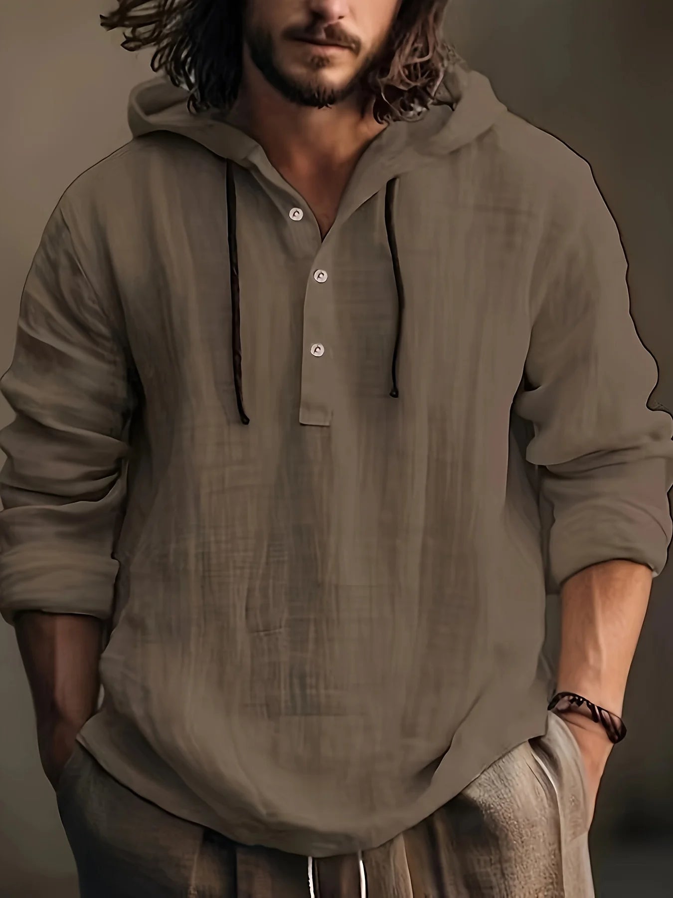 Zhejiang Men's Hooded Cotton Linen Shirt Sweatshirt Casual