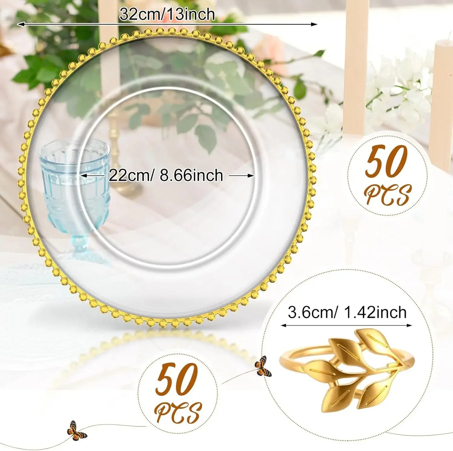 Hign-concerned Clear Beaded Charger Plates Set of 50