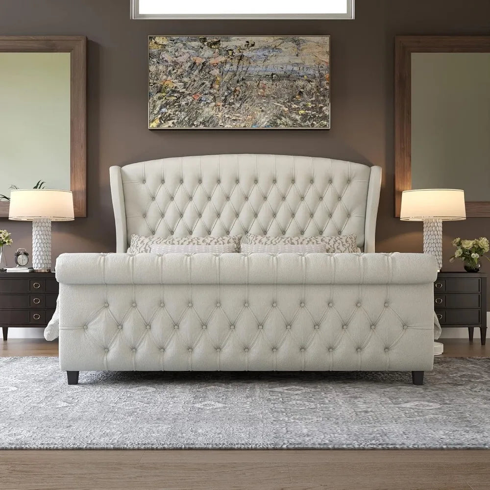 AMERLIFE Platform Bed Frame With Chenille Upholstery