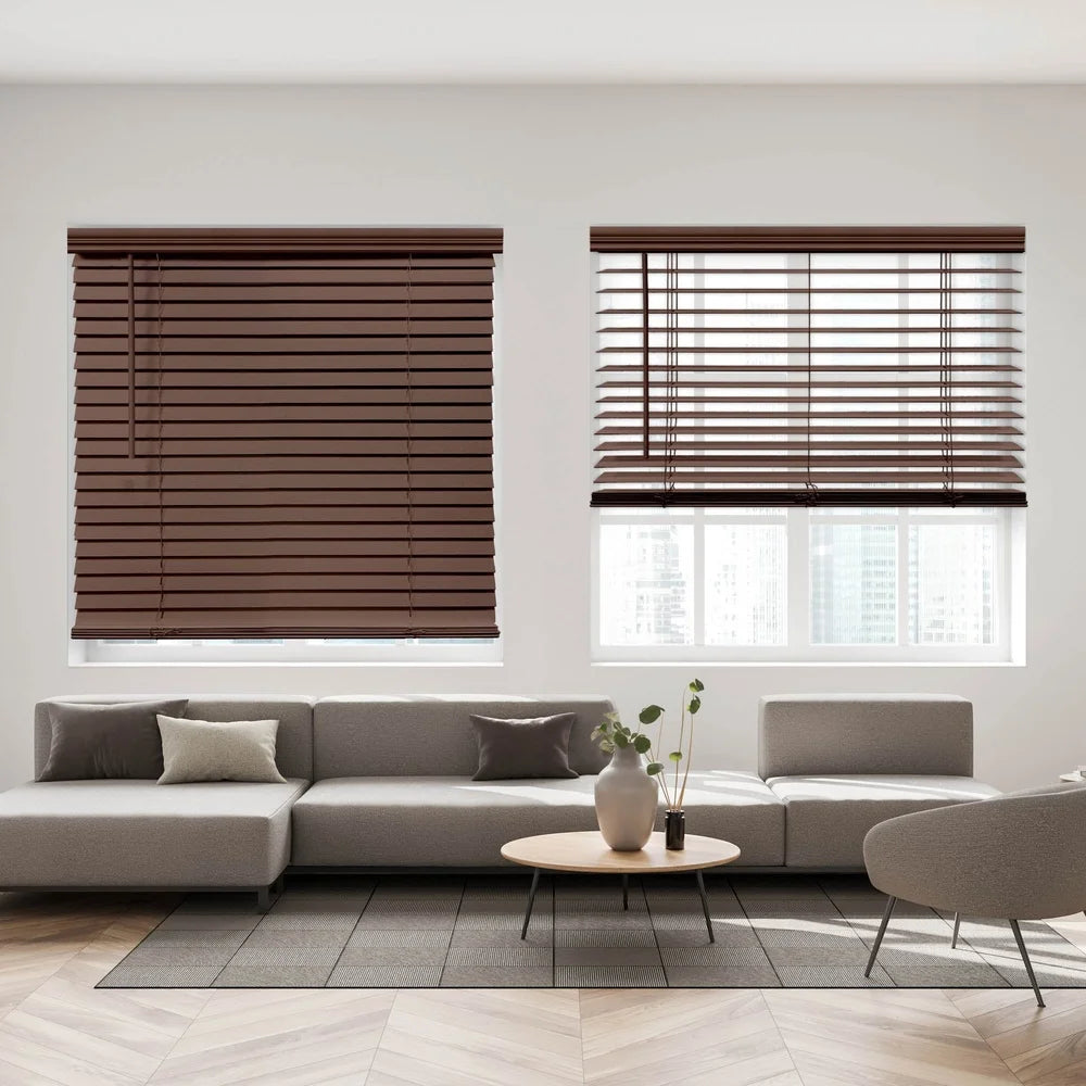 DUTRIEUX Cordless Faux Wood Blinds Room Darkening Slats