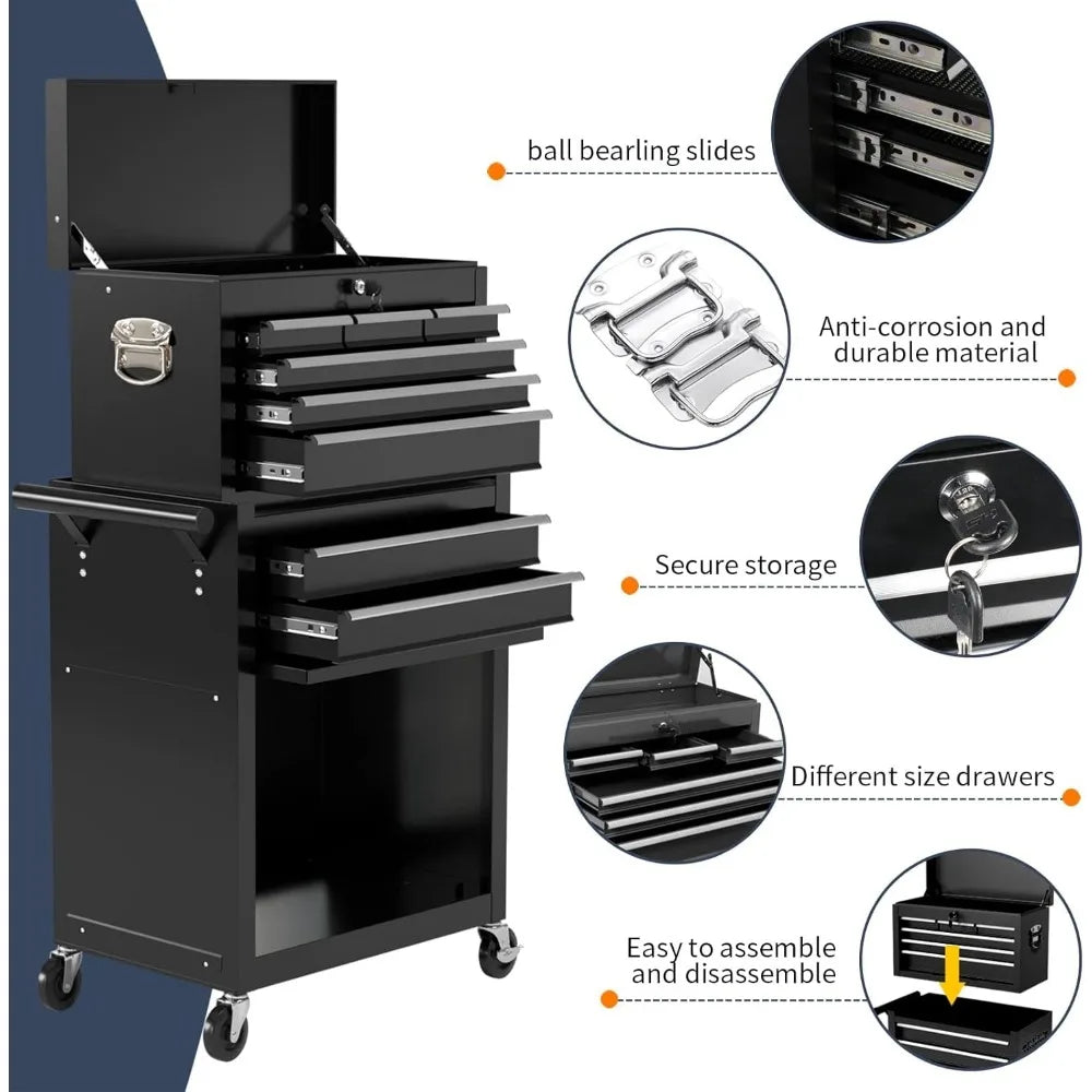 8-Drawer High Capacity Rolling Tool Box With Heavy Wheels