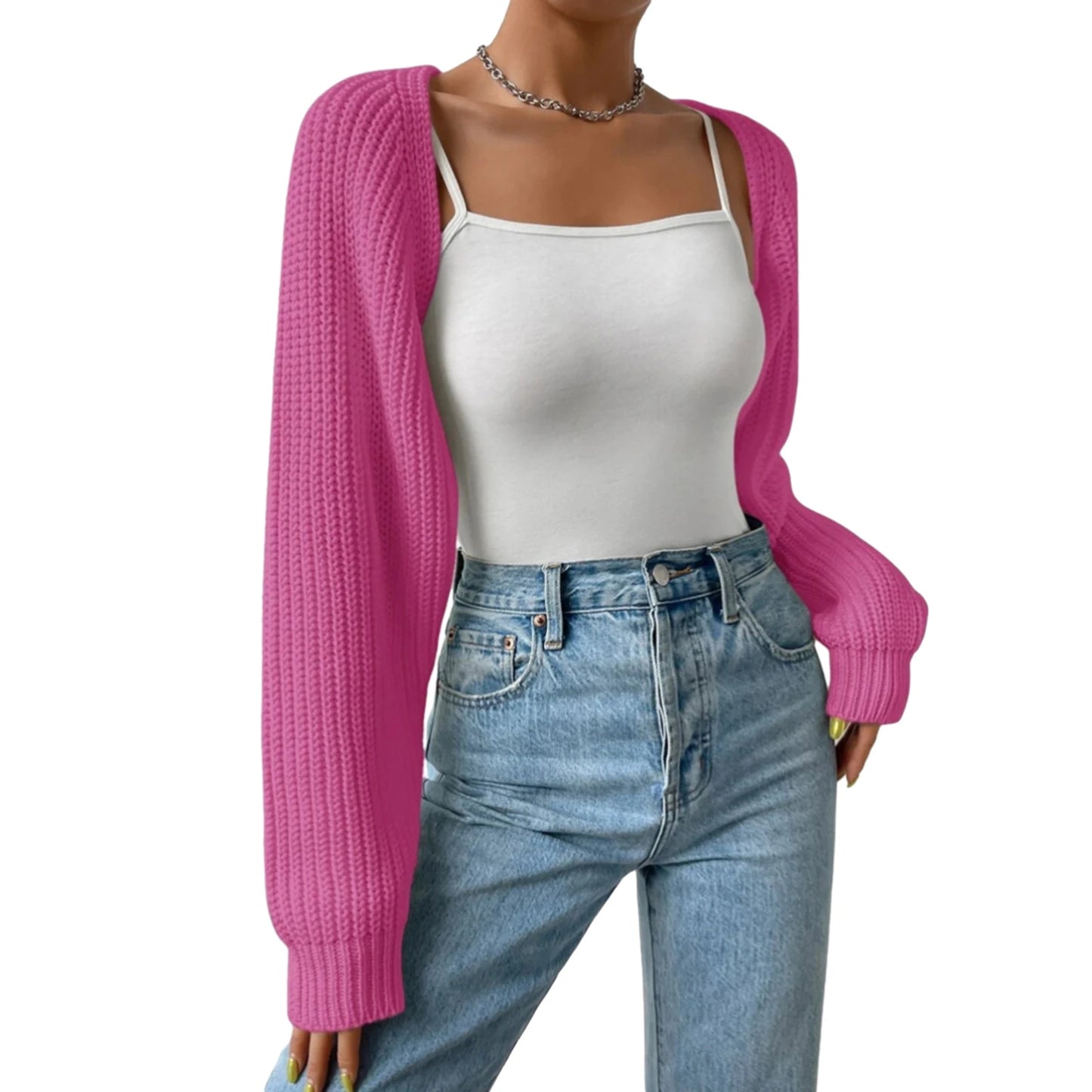 Hirigin Women Open Front Cropped Cardigan Long Sleeve Shrug