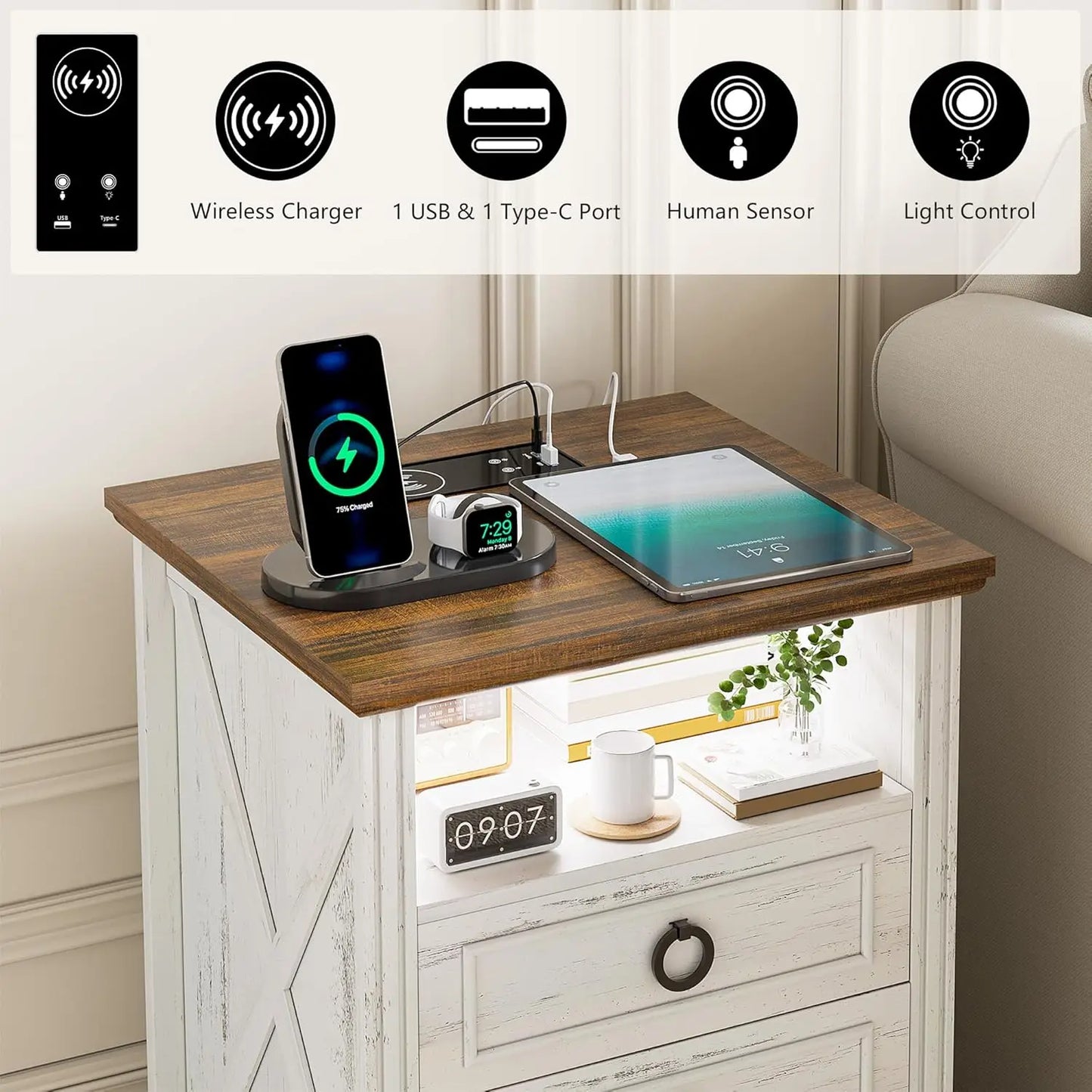 Complete Home And Apparel Nightstand Set 2 Charging Station