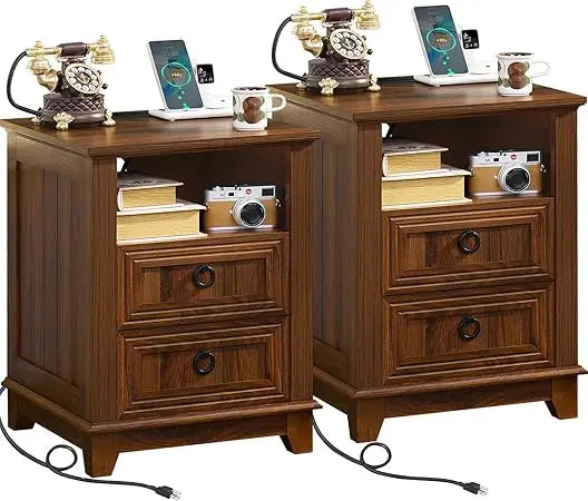 XMSJ Farmhouse Nightstands Set Of 2 With Charging Station