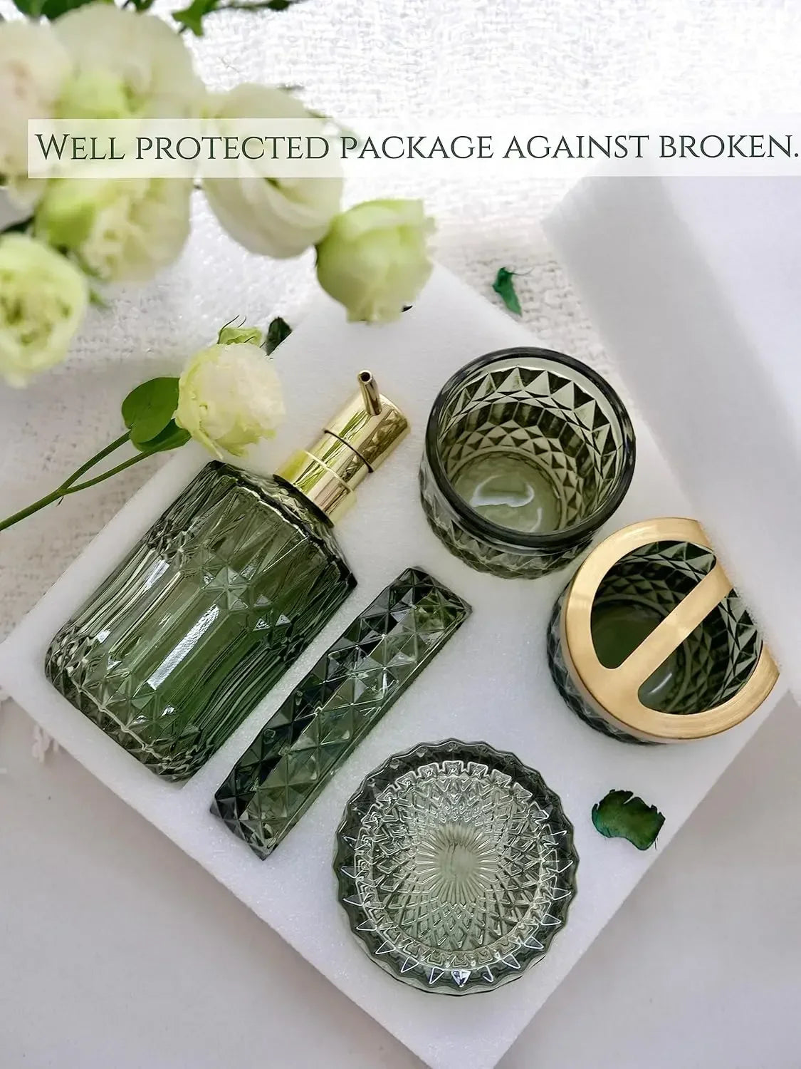 Hign-concerned Glass Bath Accessories Soap Dispenser Set