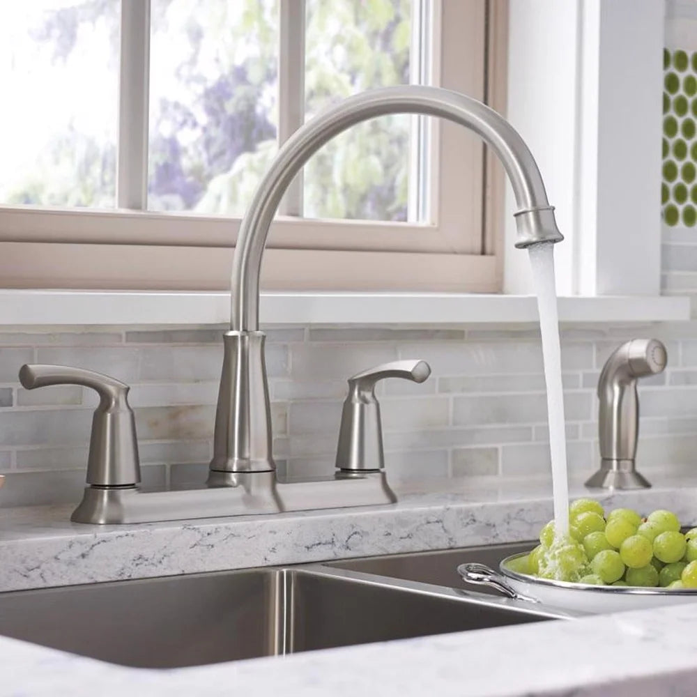 XMSJ Bexley Two Handle Chrome Kitchen Faucet With Sprayer