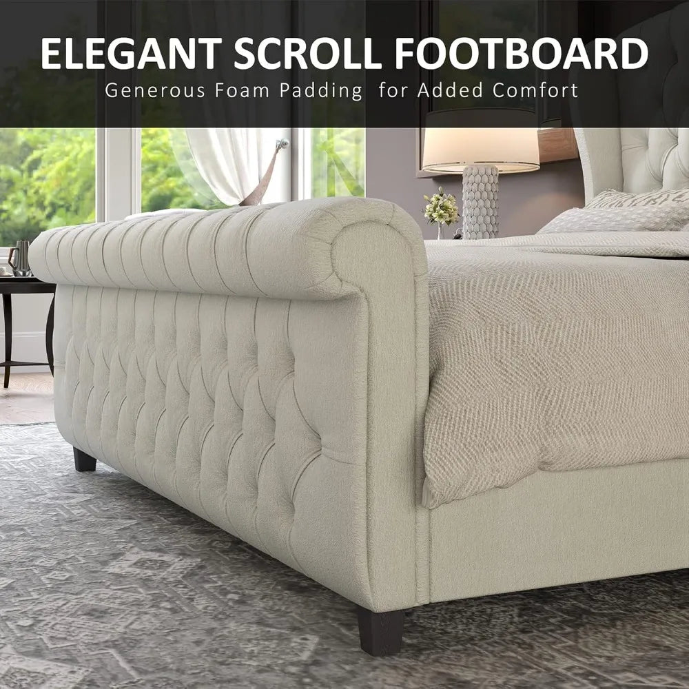 AMERLIFE Platform Bed Frame With Chenille Upholstery