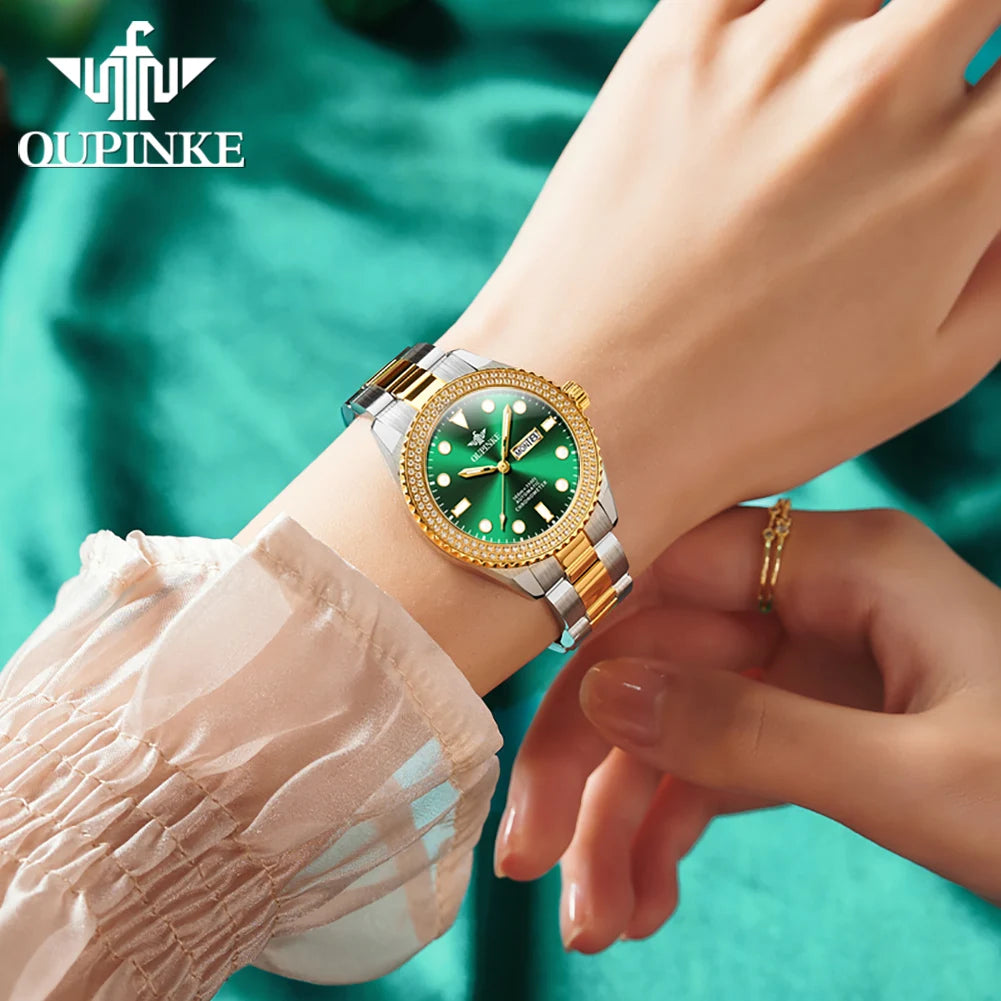 OUPINKE 3205 Full Diamond Ladies Mechanical Luxury Watch