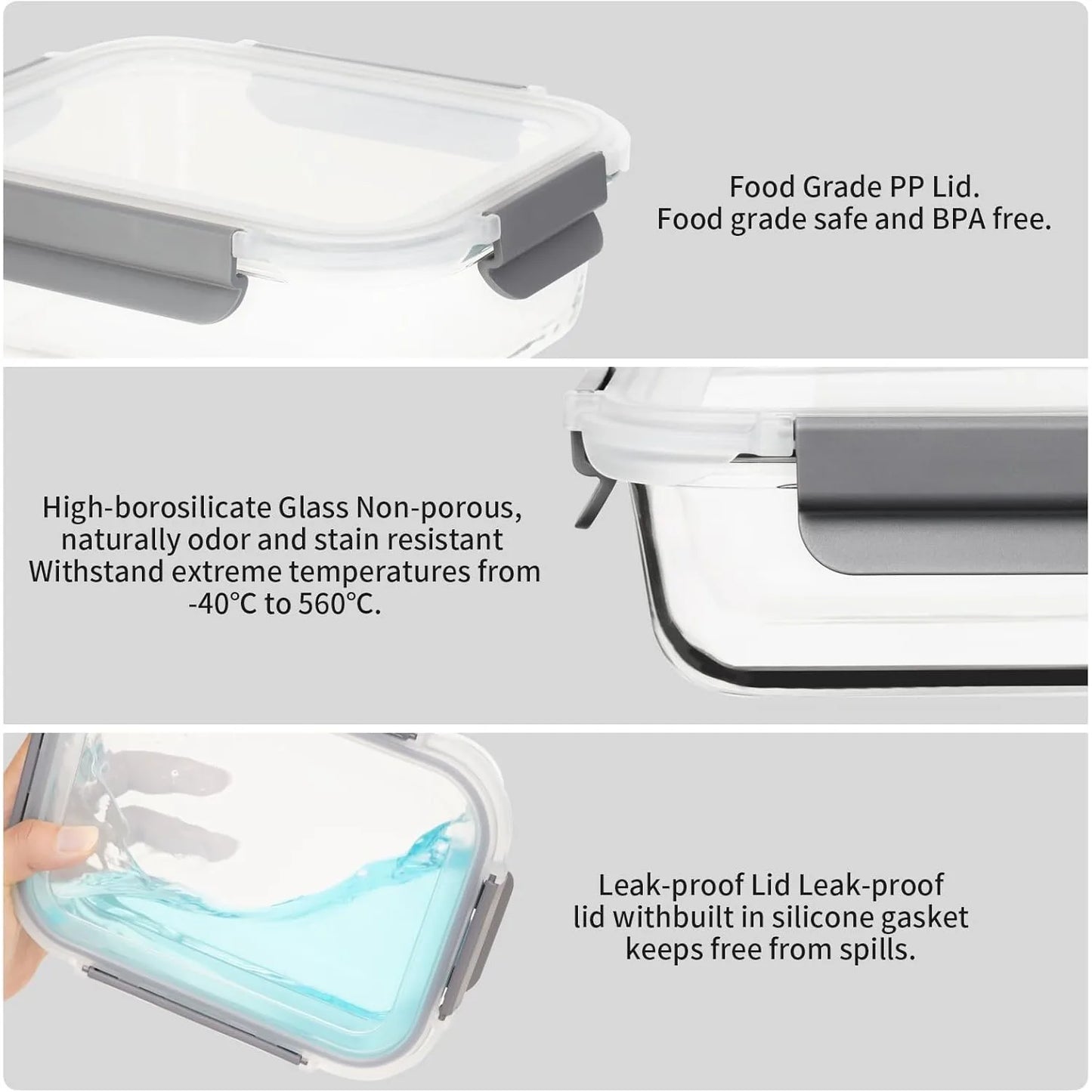Glass Meal Prep Containers Airtight Lids For Food Storage