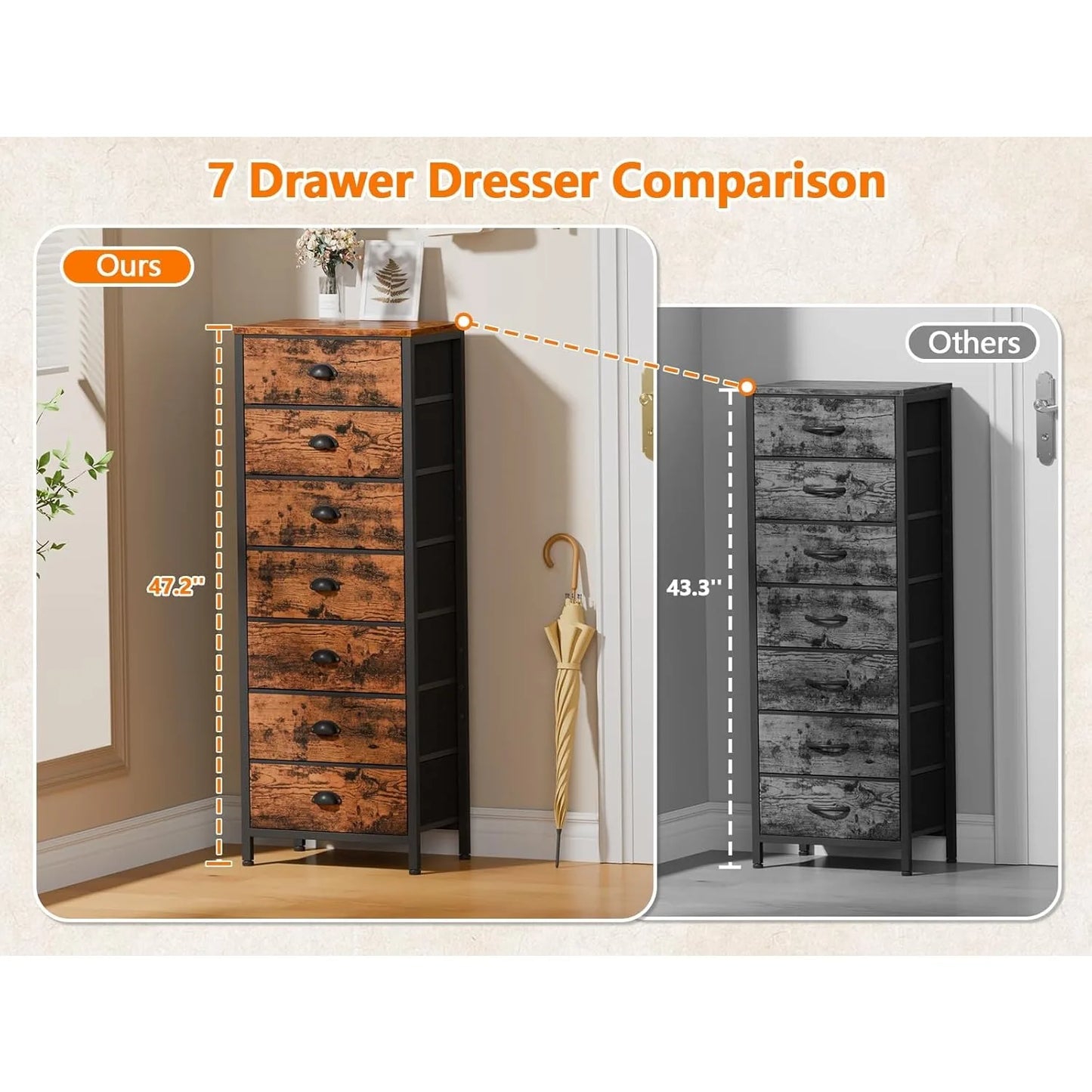 Industrial Seven Drawer Dresser Bedroom Chest Storage