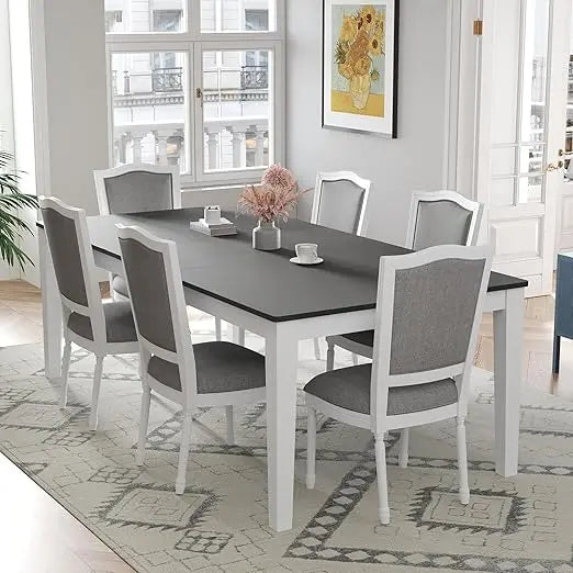 MKDK 7 Piece Extendable Dining Table Set Farmhouse Rustic