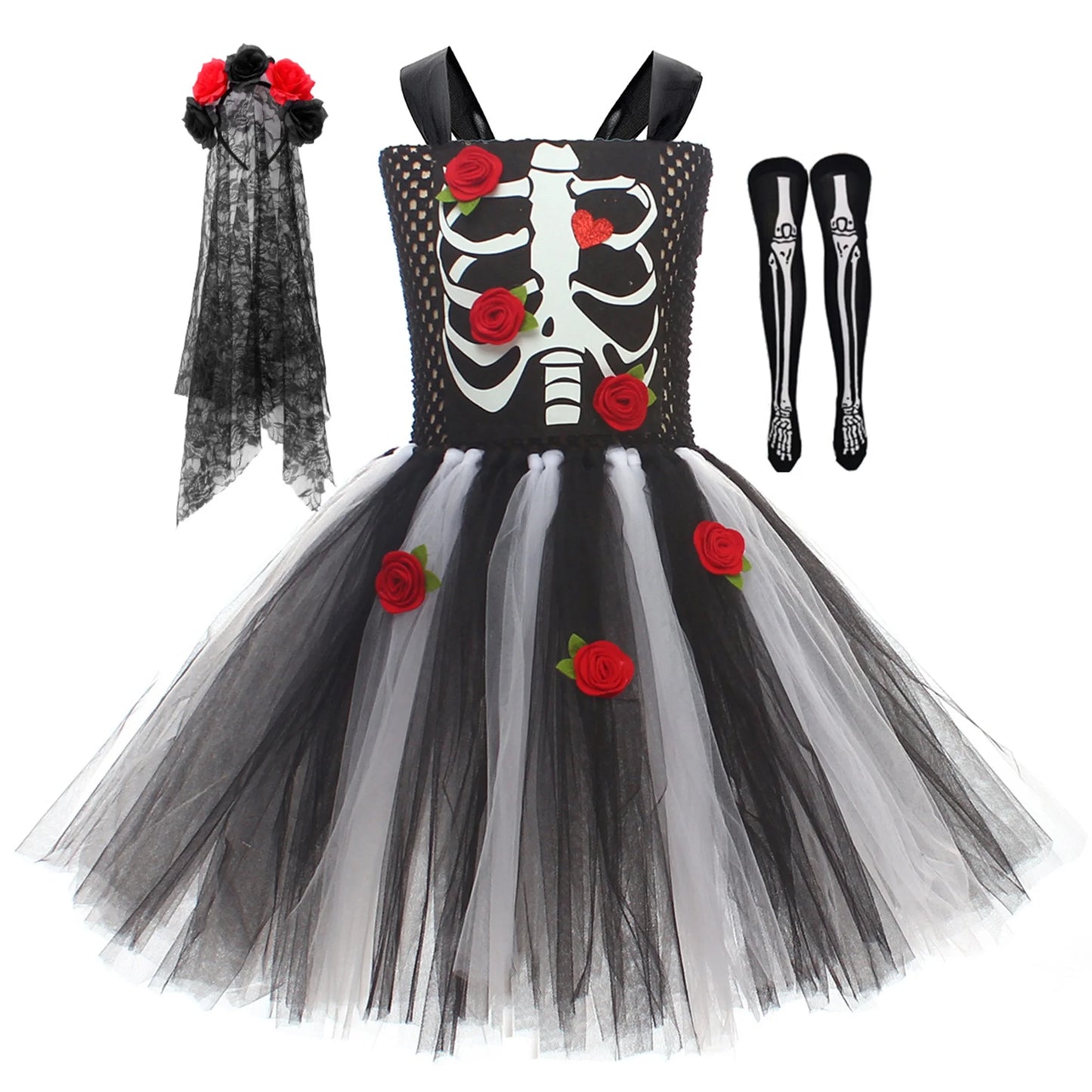Guangdong Gothic Bride Kids Halloween Costume With Veil