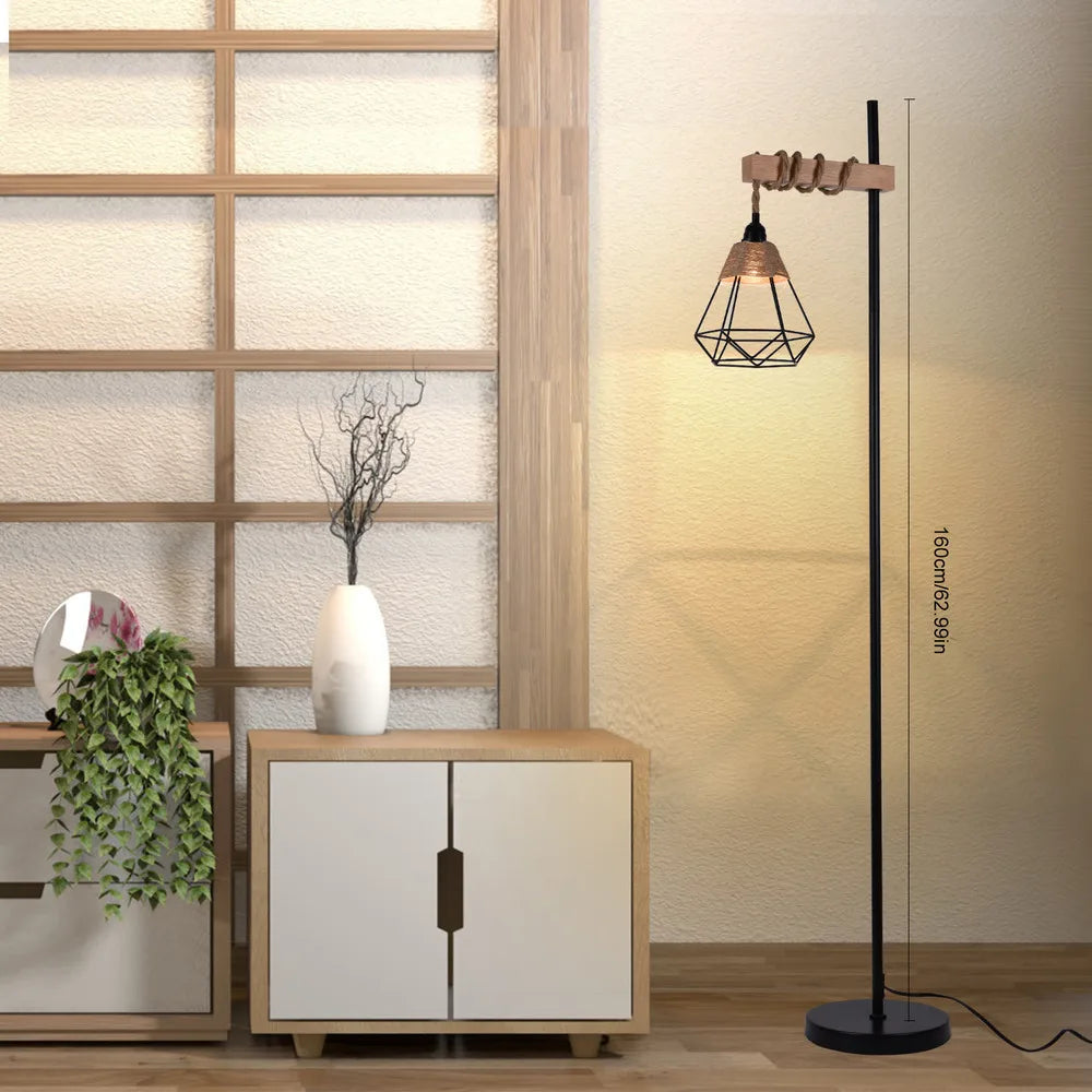 Bymaocar Retro Smart Floor Lamp Tall Rattan Lampshade