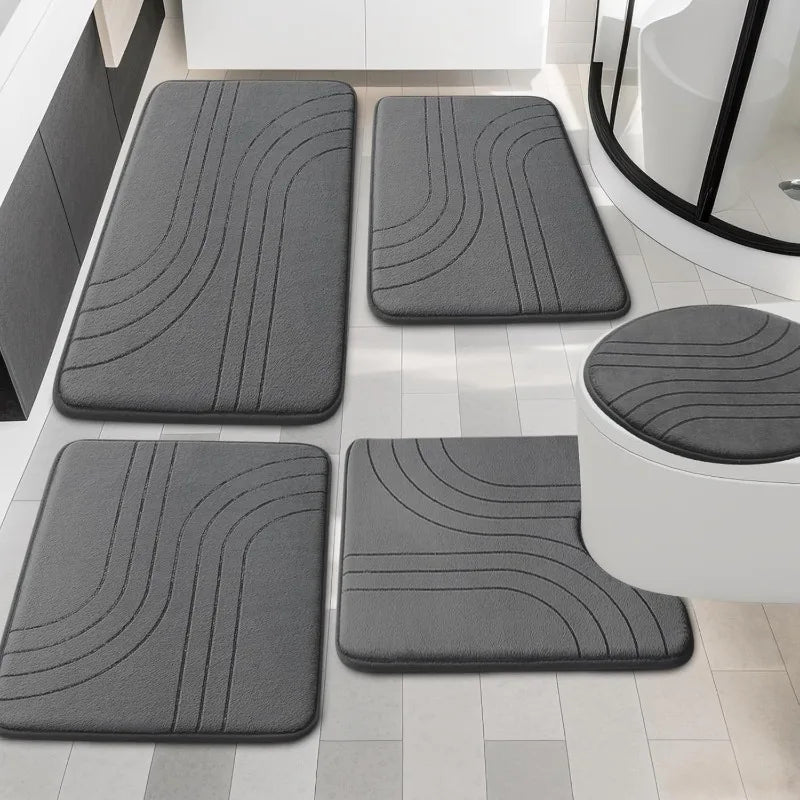 Hign-concerned Bathroom Rug Set 5 Pieces Memory Foam Mats