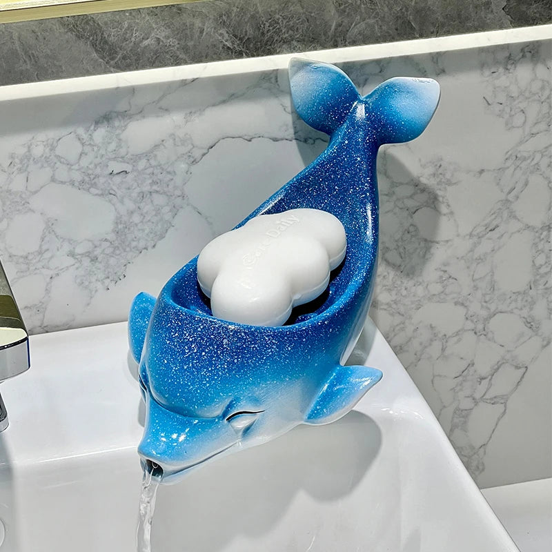 Dolphin Ceramic Drain Soap Box For Bathroom Sink Organizer
