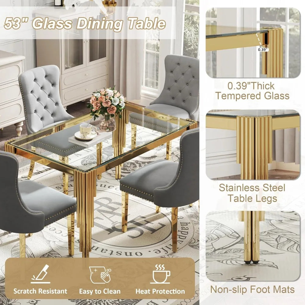 AMHDDT Glass Dining Table Set With Upholstered Chairs