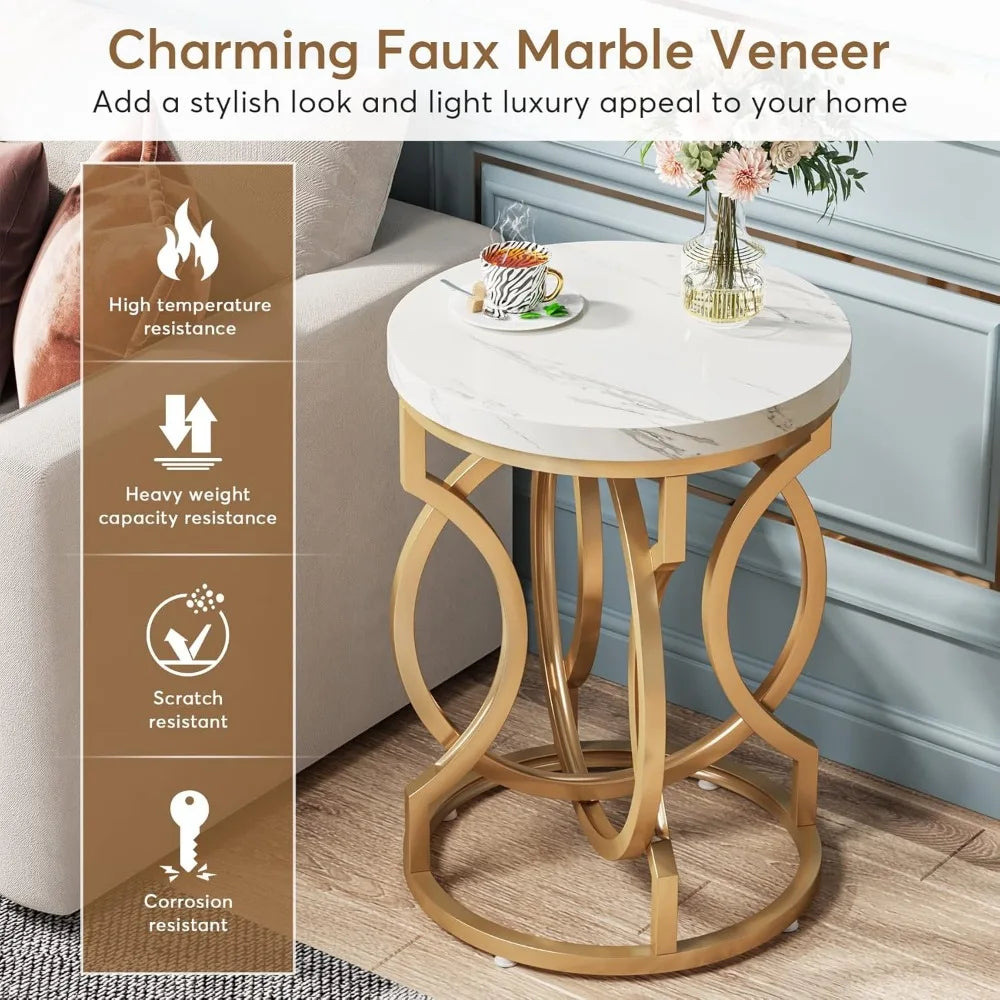 Modern Round End Table Set Of 2 Thick Tabletop Metal Base
