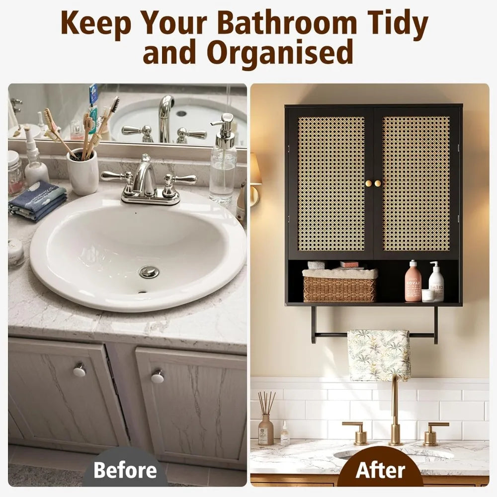 MKDK Bamboo Wall Mounted Bathroom Cabinet With Shelves