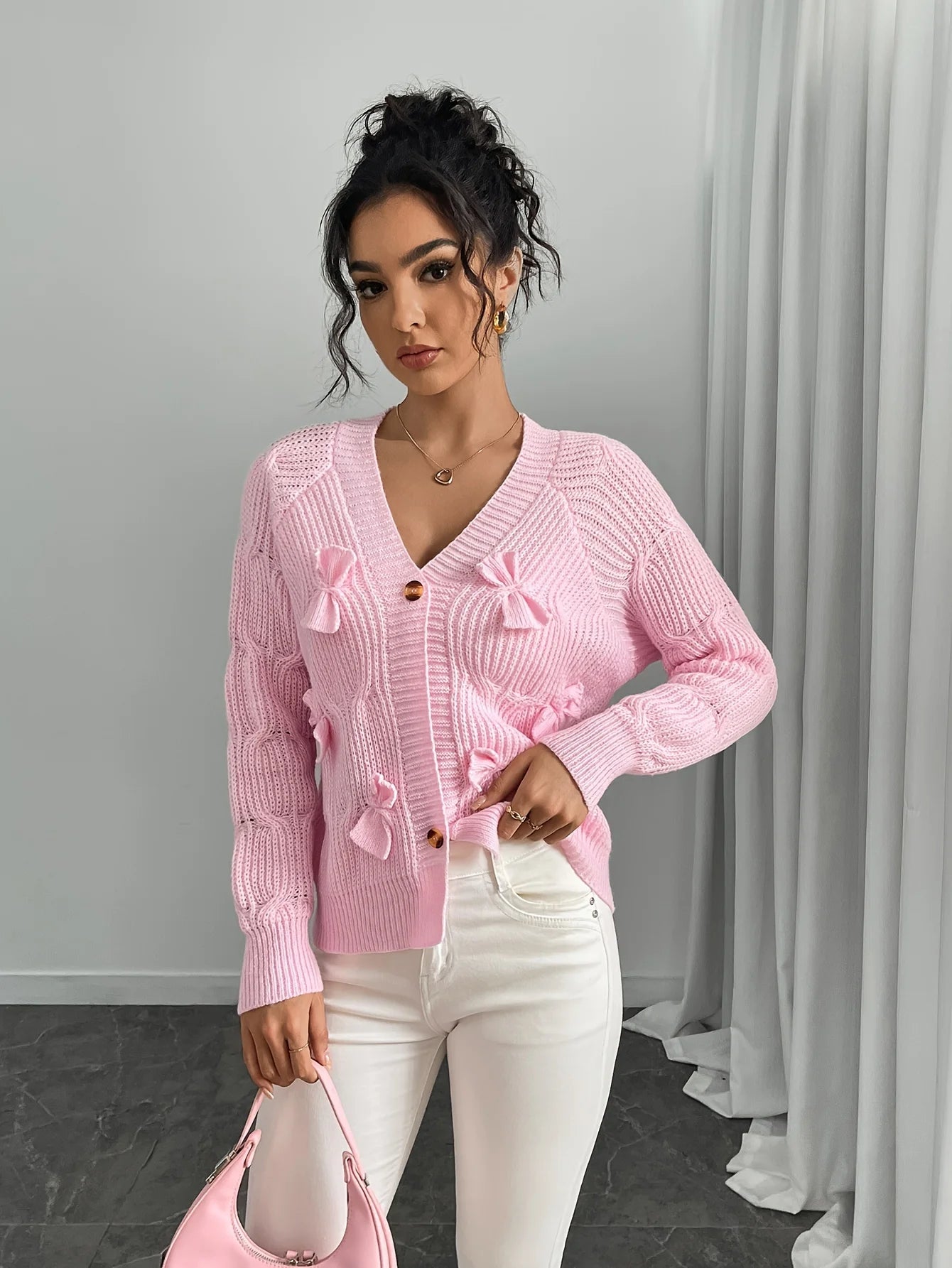 Cakulo Autumn Winter Bow Knit Cardigan For Women Seasonal