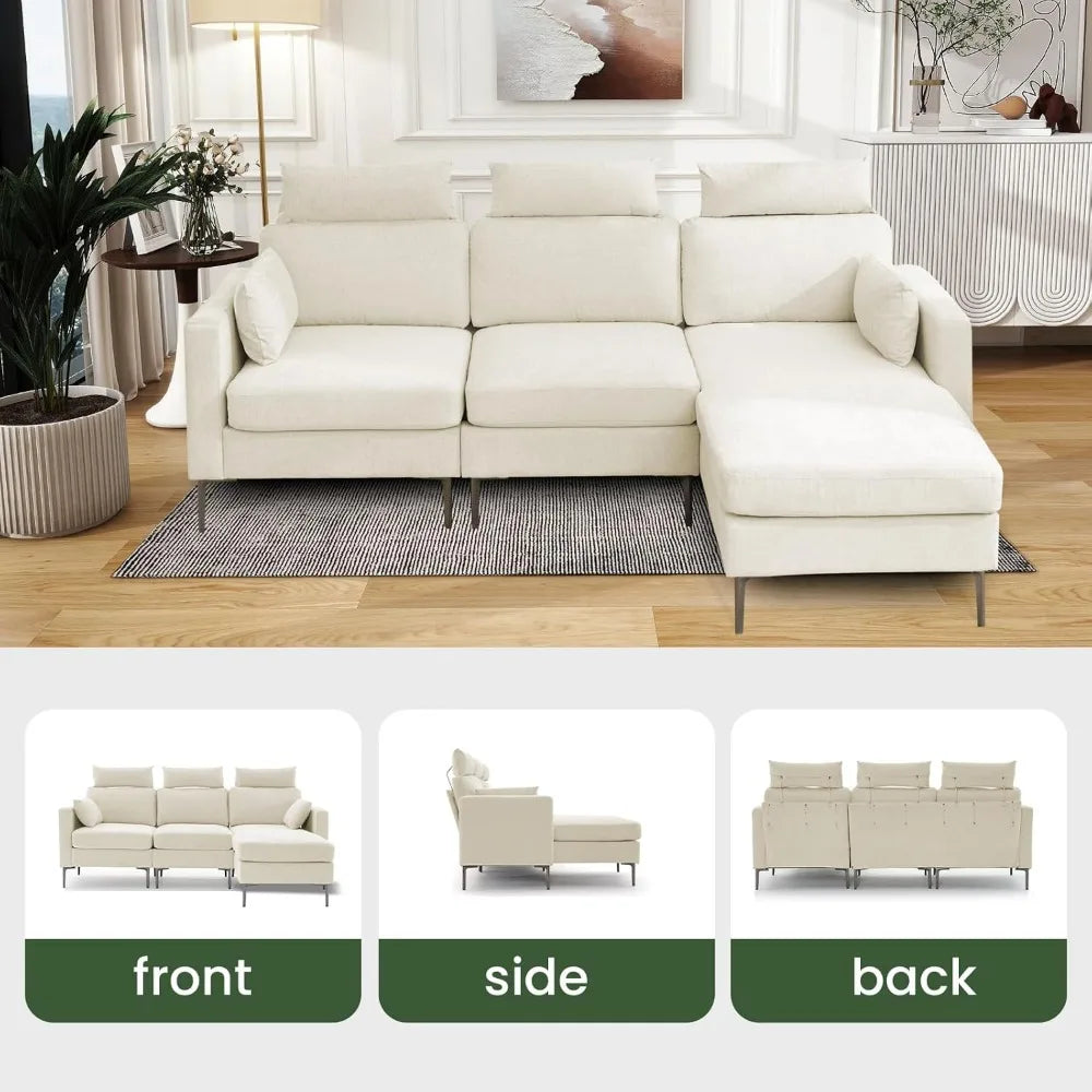 Angduo L-Shaped Sectional Sofa 3-Seater Modular Couch