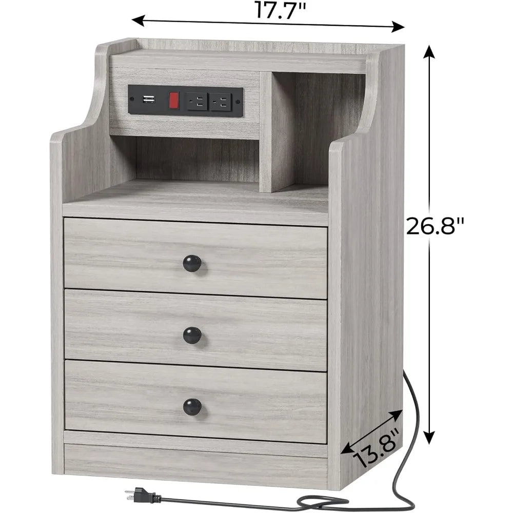 MKDK Nightstand Set With Charging Station And Hutch