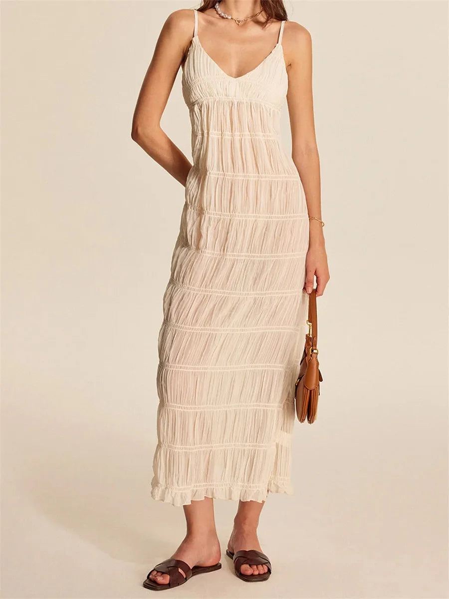 Hirigin Floral Velvet Maxi Dress With Ruffle Hem Strappy
