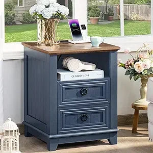 XMSJ Farmhouse Nightstands Set Of 2 With Charging Station