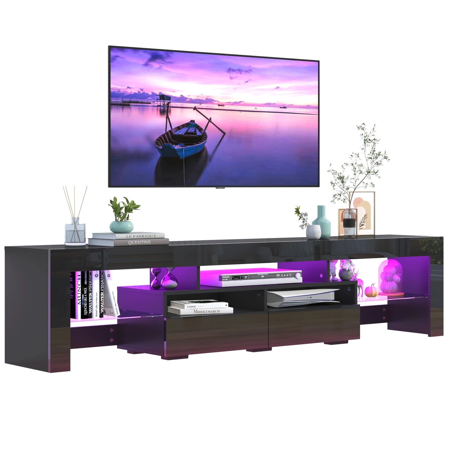 QiaoShiRen LED TV Stand Gloss Cabinet With Drawers