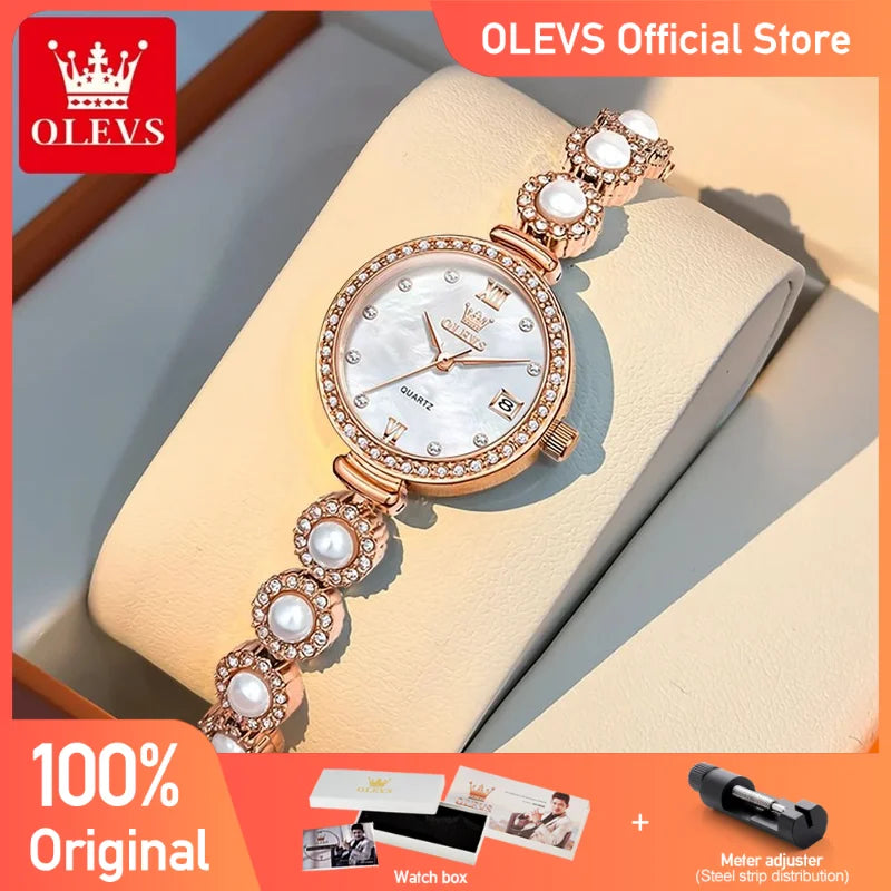 OLEVS 5635 Women Watch Elegant Quartz Waterproof Pearl Date