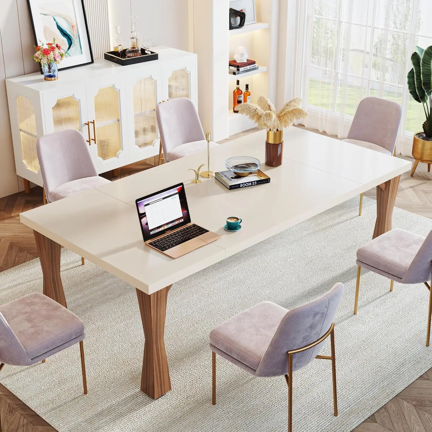 XMSJ Modern Dining Table For Family Dining Room Setup