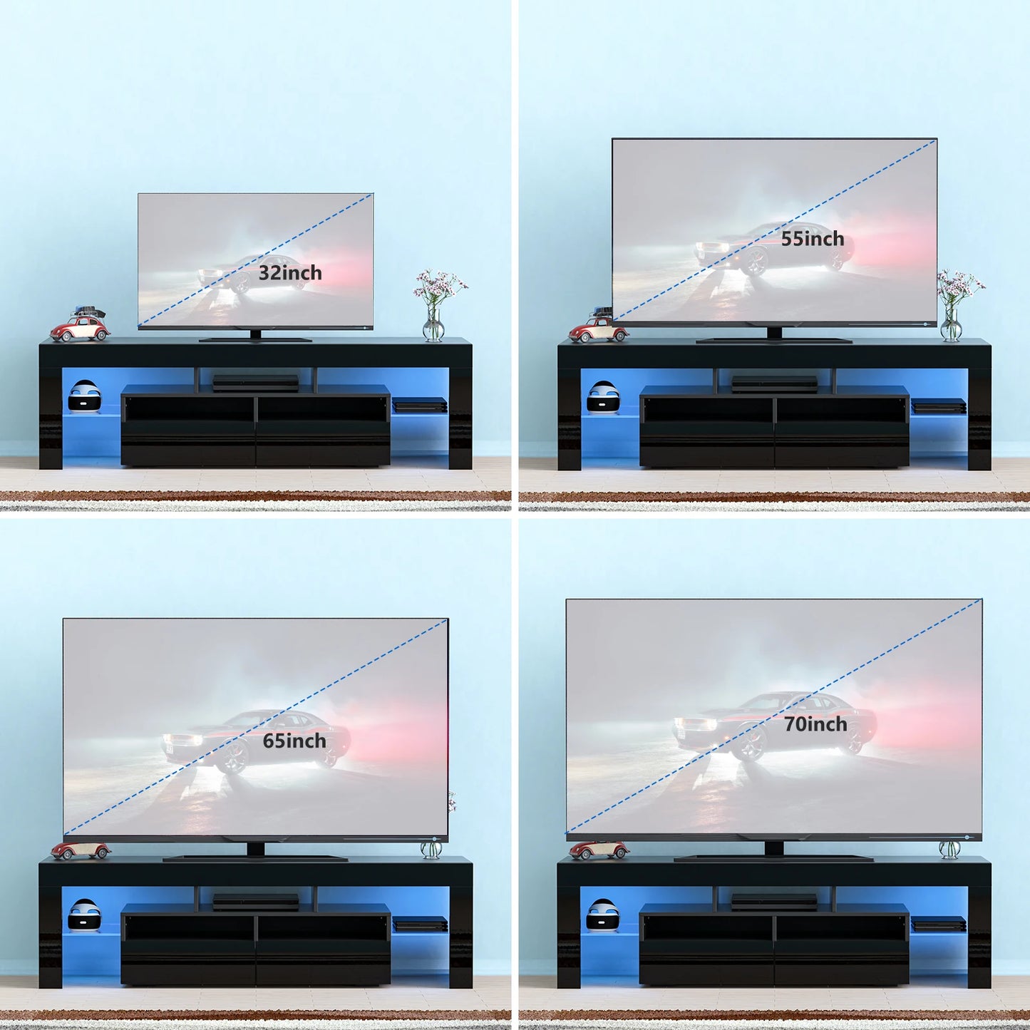 QiaoShiRen LED TV Stand Gloss Cabinet With Drawers