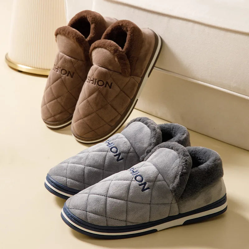 COZOKC Men Winter Furry Slippers Warm Indoor Shoes