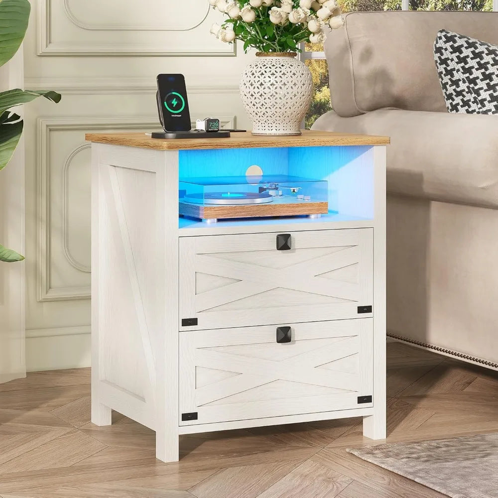 MKDK Farmhouse Nightstand Set Of 2 With Charging Station