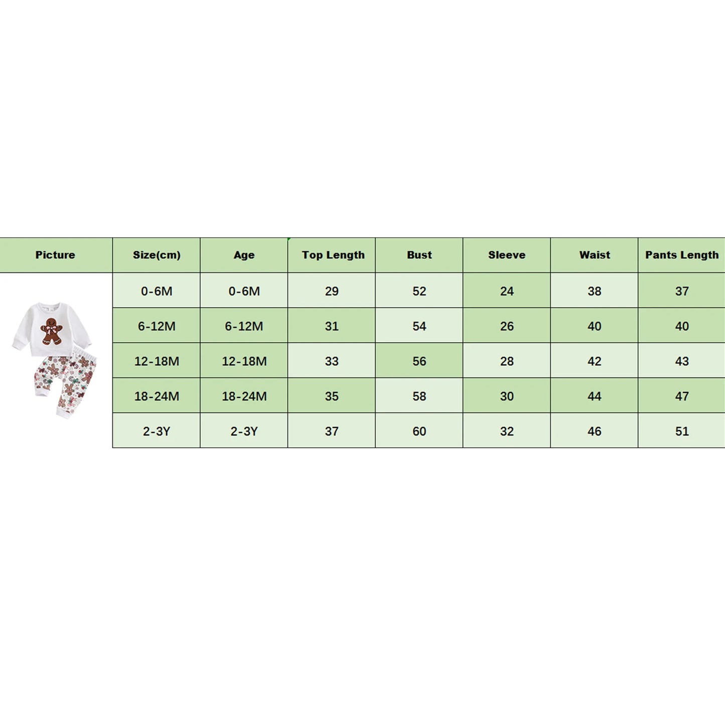 Pudcoco Toddler Christmas Embroidered Gingerbread Man Set