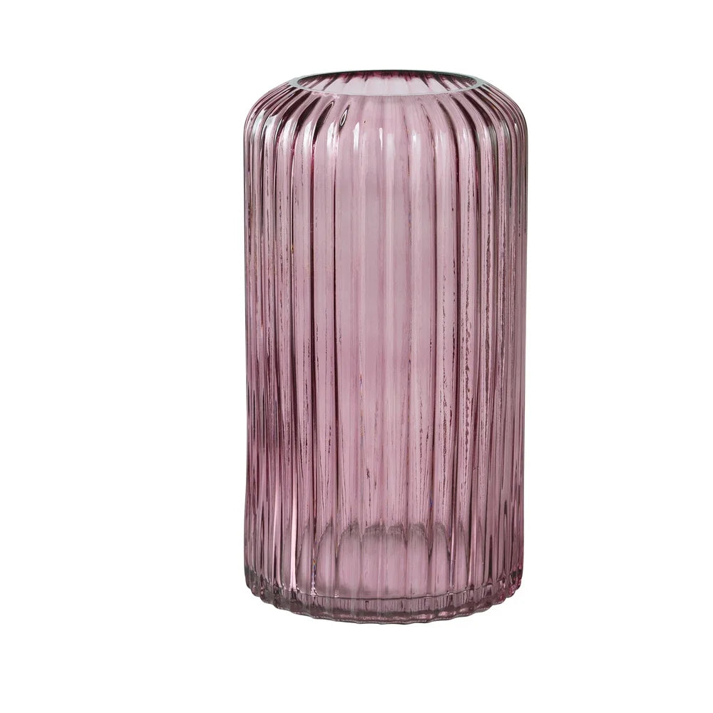 XMSJH Modern Ribbed Cylinder Glass Vase Table Decor