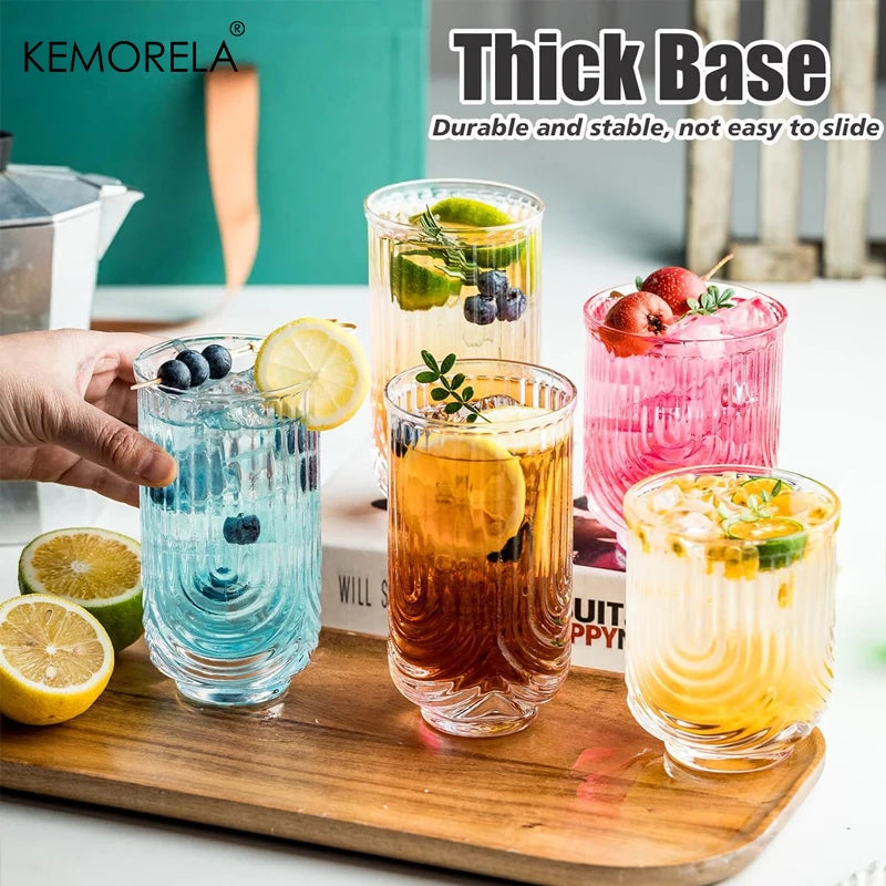 Drinkware Art Deco Cocktail Glass Highball Ribbed Set