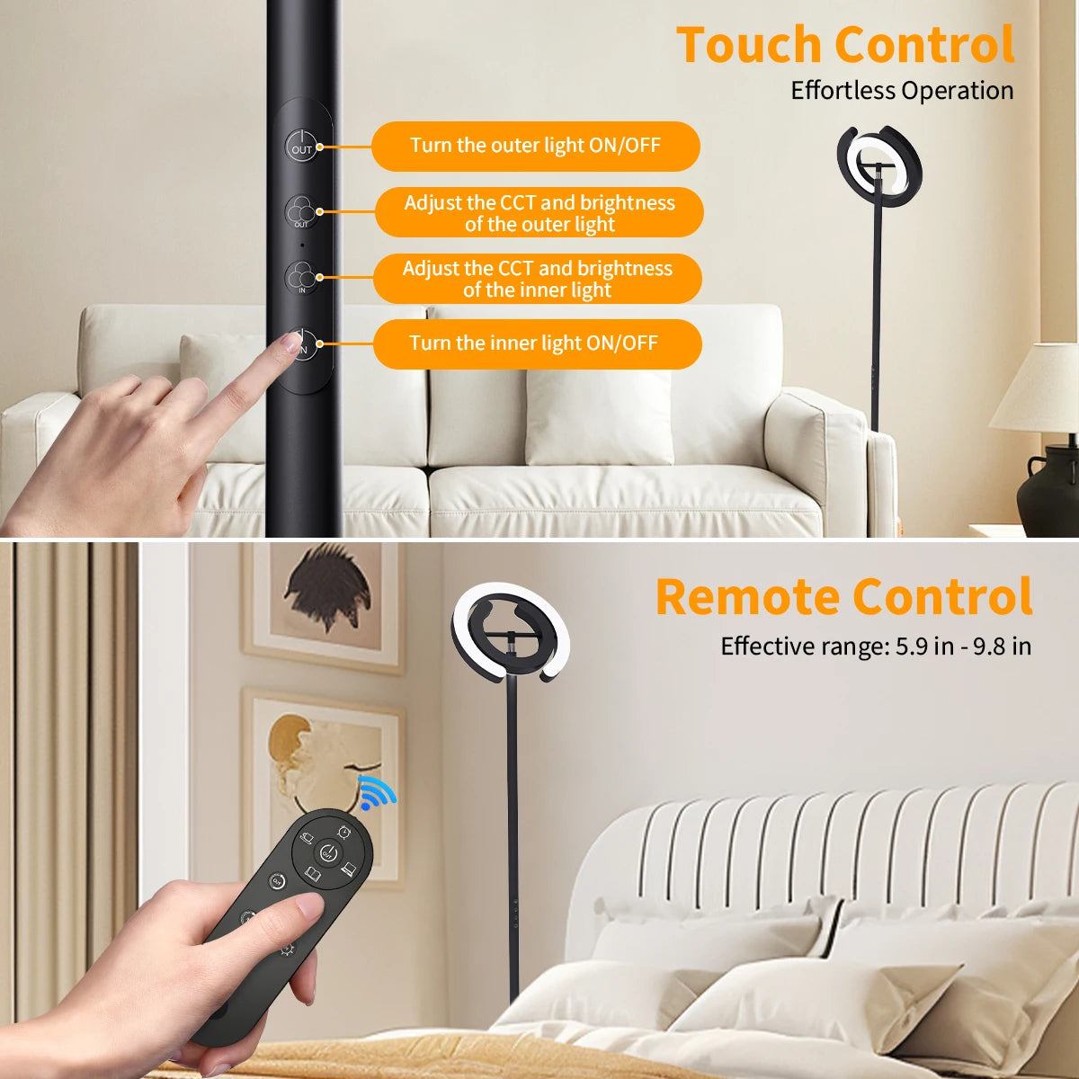 Aiopp Modern LED Floor Lamp With Rotatable Lights Remote
