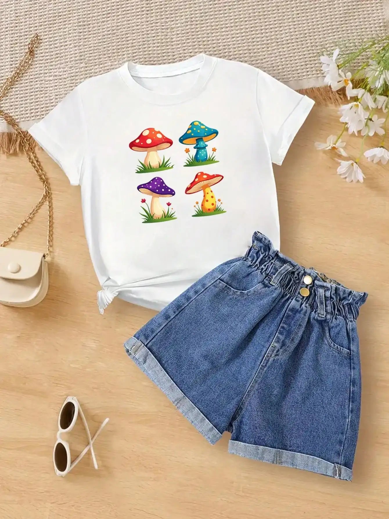 Clothing Tween Girls Cotton Tshirt Cute Mushroom Print