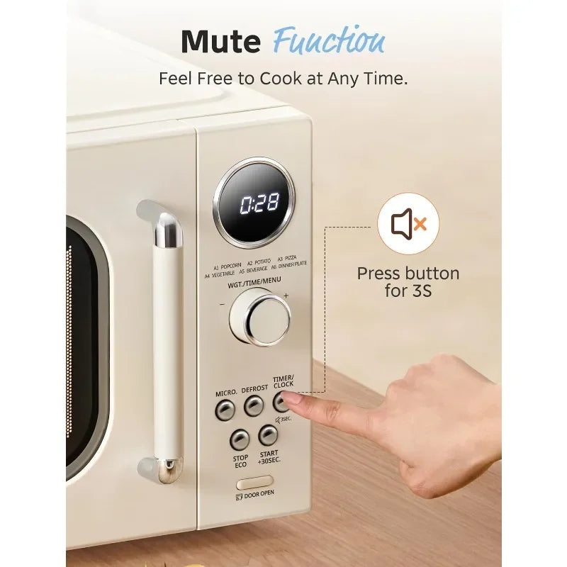 Retro Countertop Microwave Oven With 9 Preset Programs Mute
